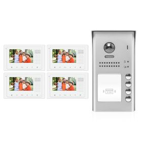 Intercom System for Apartment | 4 Apartment Video Doorbell | 2 Wire Buzzer System, 4 Monitors 4.3" - DK43341S/ID