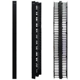 Wavenet – Double‐Sided Vertical Cable Manager - Finger Duct with Cover for 45U or Larger 2‐Post and 4‐Post Racks, 78” Height, Plastic – Black