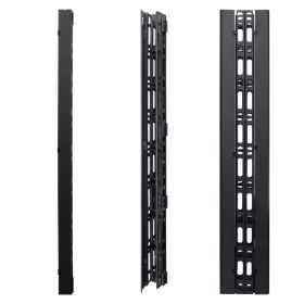 Wavenet – 74” High Double‐Sided Vertical Cable Manager with Hinged Cover for 45U or Larger 2‐Post and 4‐Post Racks, Metal – Black