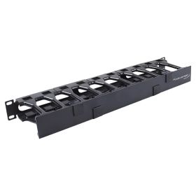 Wavenet – 1U 19" Single‐Sided Horizontal Cable Manager - Plastic Finger Duct with Cover for 2‐Post and 4‐Post Server Racks, Metal – Black