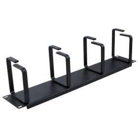 Wavenet – 2U 19" Cable Management Panel, 4 D-Ring Cable Manager Organizer for Bracket, Cabinet, or Rack Mountable, Steel – Black