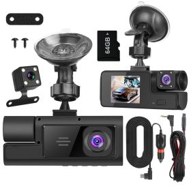 WiFi FHD 1080P Car Dash Cam 3 Channels Front Rear Inside Dash Camera with Loop Recording Reversing Visual 170Â° Wide Angle 64G Card Included