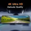 4K UHD 9.66" Mirror Front and Rear Dual Dash Camera Voice Control, Night Vision Touch Screen Waterproof Back Camera