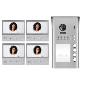 Intercom System for Apartment | 4 Apartment WiFi Video Doorbell | 4 x 7" Monitors, Door Release - DX4741S/ID