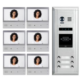 Intercom System for Apartment | 6 Apartment WiFi Video Doorbell | 6 x 7" Monitors, Door Release - DX4761S/ID