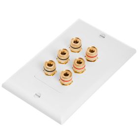 Cmple - Speaker Wall Plate (Banana Plug Wall Plate) Speaker Wire Wallplate for 3 Speakers - White Decora Style