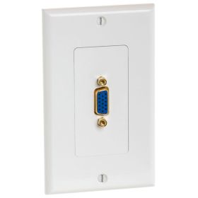 Cmple - Single Outlet 15-Pin Female VGA Wall Plate with Gold Plated Connectors, White VGA Wallplate with Matching Screws