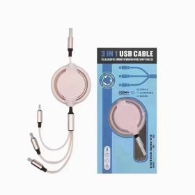 Three-in-one Mobile Phone Data Cable, Free Switching Of Interfaces, Multi-device Charging Is Super Convenient. (Color: Pink)