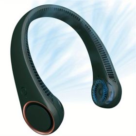 1pc Hanging Neck Fan; Portable Cooling Neck Fan; Adjustable; 360Â° Cooling; Super Quiet; No Blade Fan Design (Color: Dark Night Green)