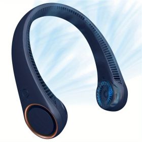 1pc Hanging Neck Fan; Portable Cooling Neck Fan; Adjustable; 360Â° Cooling; Super Quiet; No Blade Fan Design (Color: Dark Blue)