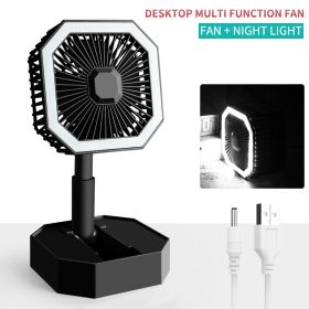 USB Rechargeable Desktop Telescopic Fan; Mini Portable Hand Foldable Fans With Light (Color: Black)