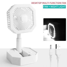 USB Rechargeable Desktop Telescopic Fan; Mini Portable Hand Foldable Fans With Light (Color: White)