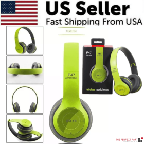 Wireless Bluetooth 5.0 Headphones Headset Over-Ear FM Radio MIC Foldable TF Card (Color: Green)