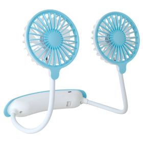 Foldable Neck Fan with long horse and powerful airblow (Color: Blue)