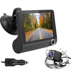 FHD 1080P Touch Screen Car DVR Dash Camera 4In 3 Lens Vehicle Driving Recorder Seamless Loop Recording (Color: Black_6m)